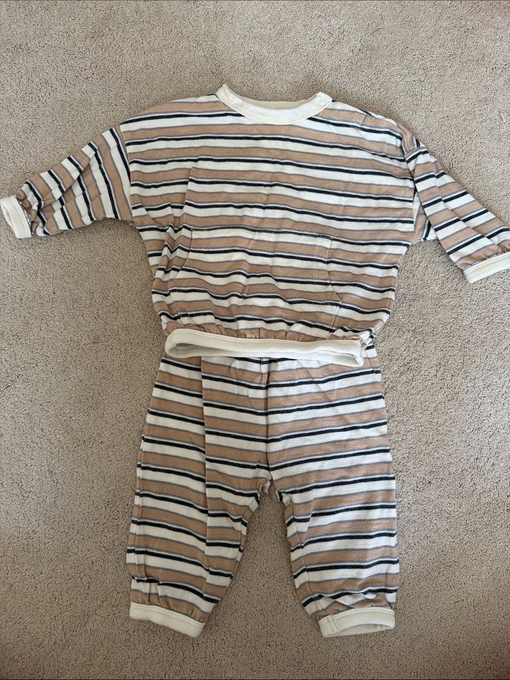 Rylee + Cru Beige, Navy & Cream Striped Kids Pajama Set